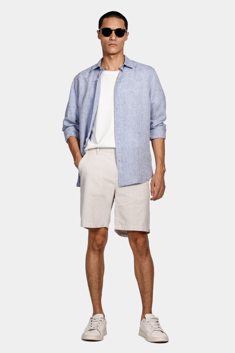 Camisa Manga Longa Slim em Linho Irlandês Azul Índigo