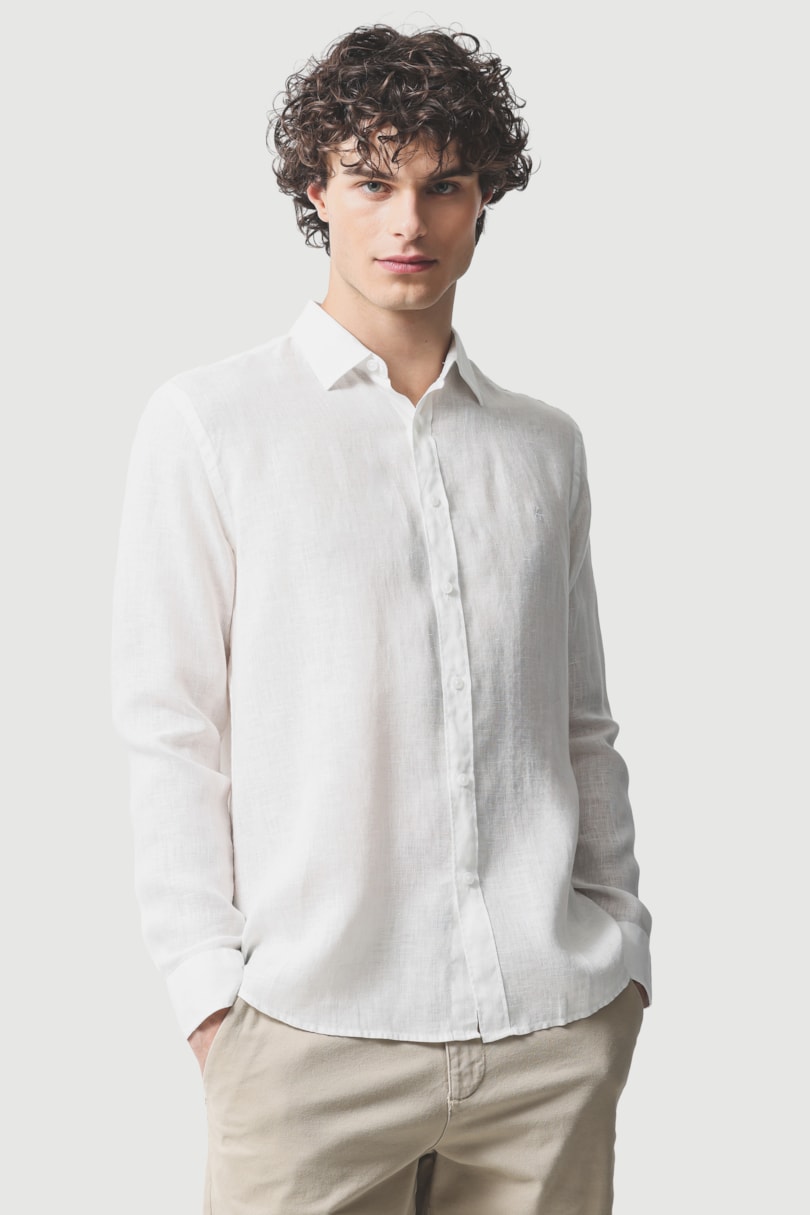 Camisa Manga Longa Slim em Linho Irlandês Branco