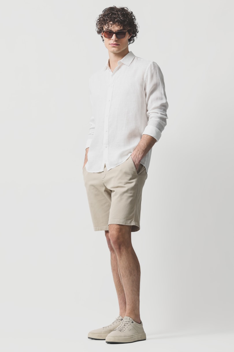 Camisa Manga Longa Slim em Linho Irlandês Branco