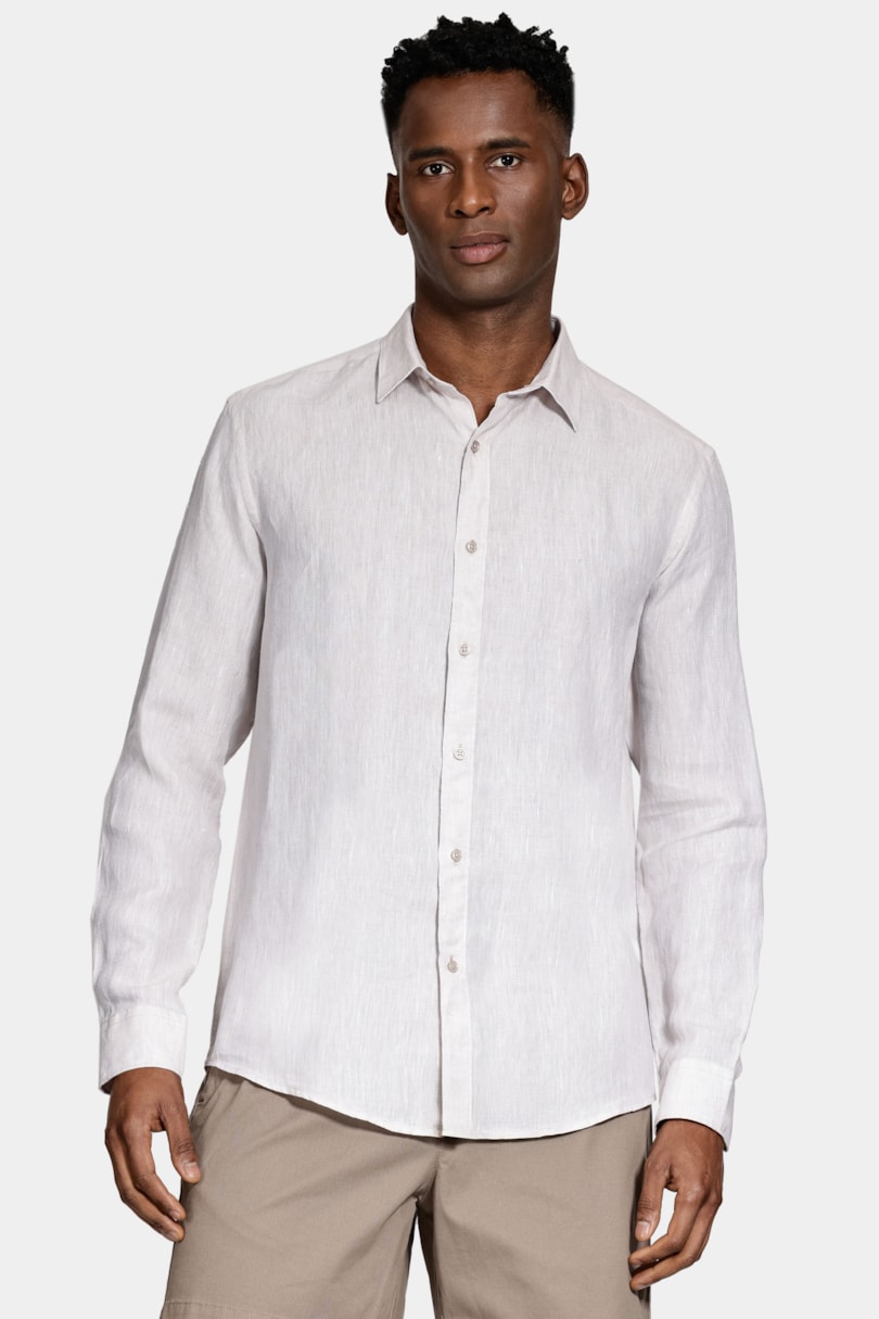 Camisa Manga Longa Slim em Linho Irlandês Cáqui