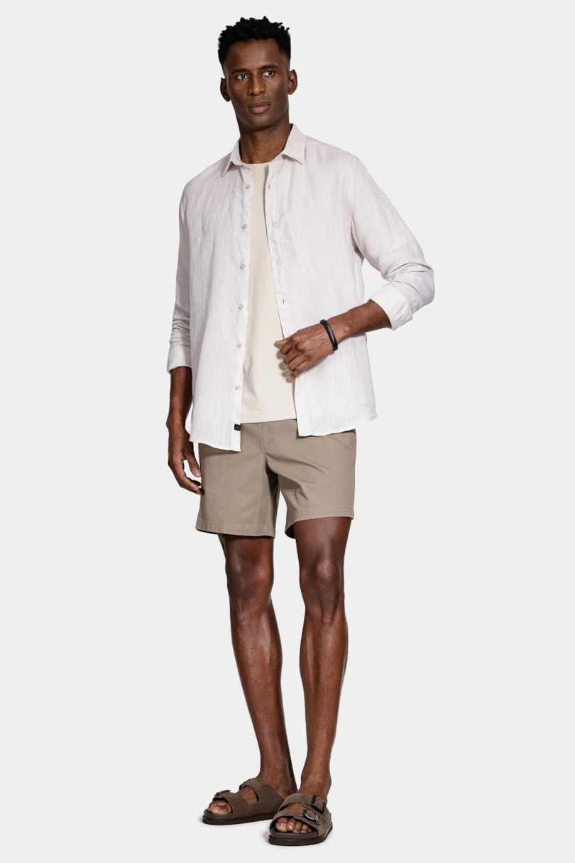 Camisa Manga Longa Slim em Linho Irlandês Cáqui