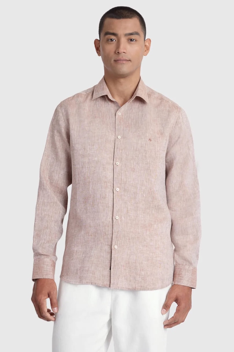 Camisa Manga Longa Slim em Linho Irlandês Cáqui