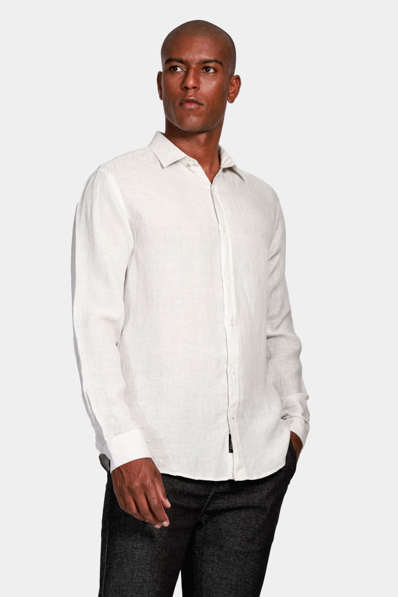 Camisa Manga Longa Slim em Linho Irlandês Gelo
