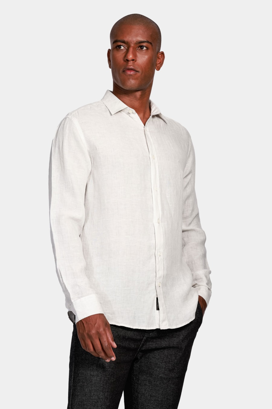 Camisa Manga Longa Slim em Linho Irlandês Gelo — foto 1 de 5