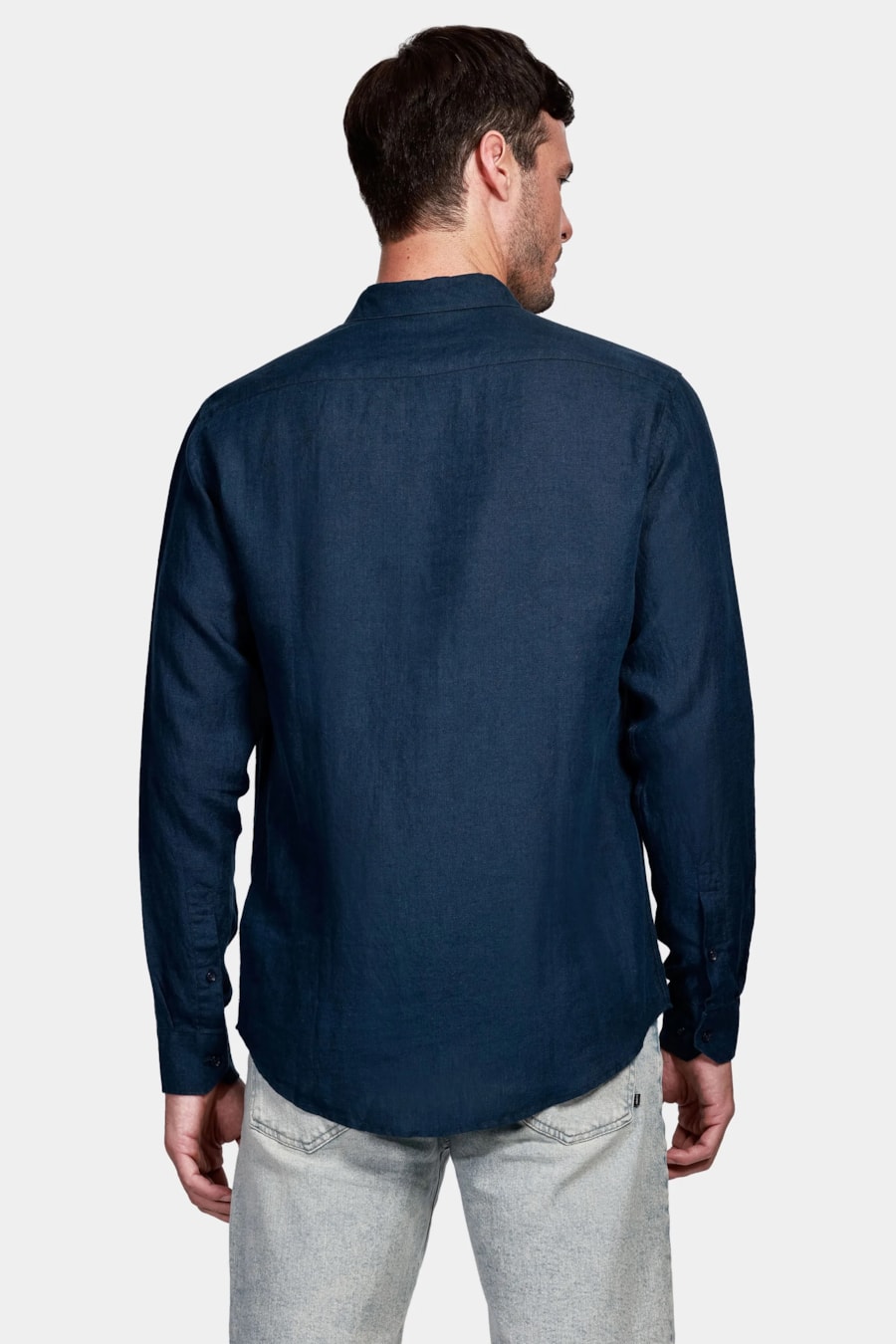 Camisa Manga Longa Slim em Linho Irlandês Marinho — foto 4 de 6