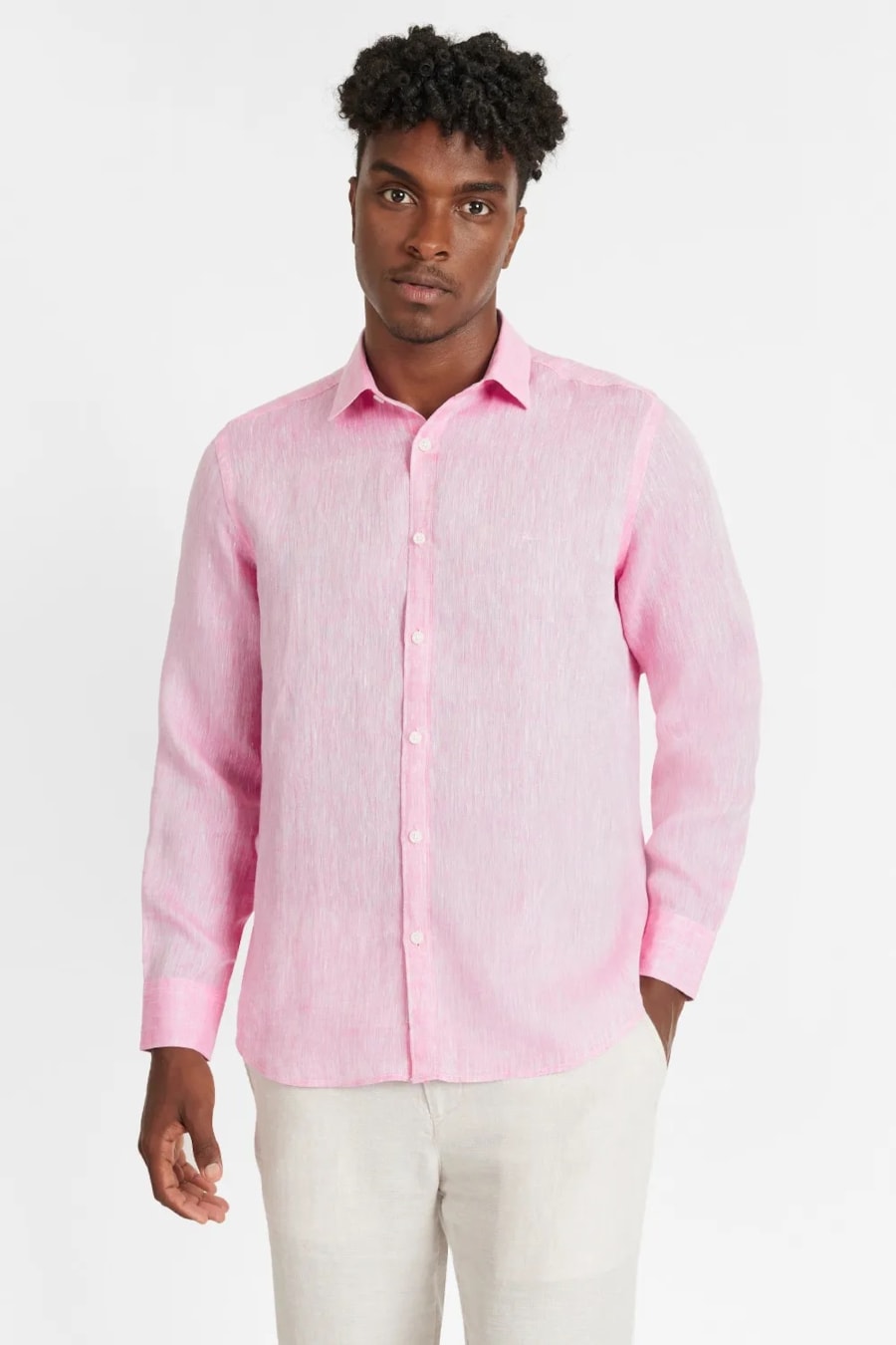 Camisa Manga Longa Slim em Linho Irlandês Pink — foto 1 de 6