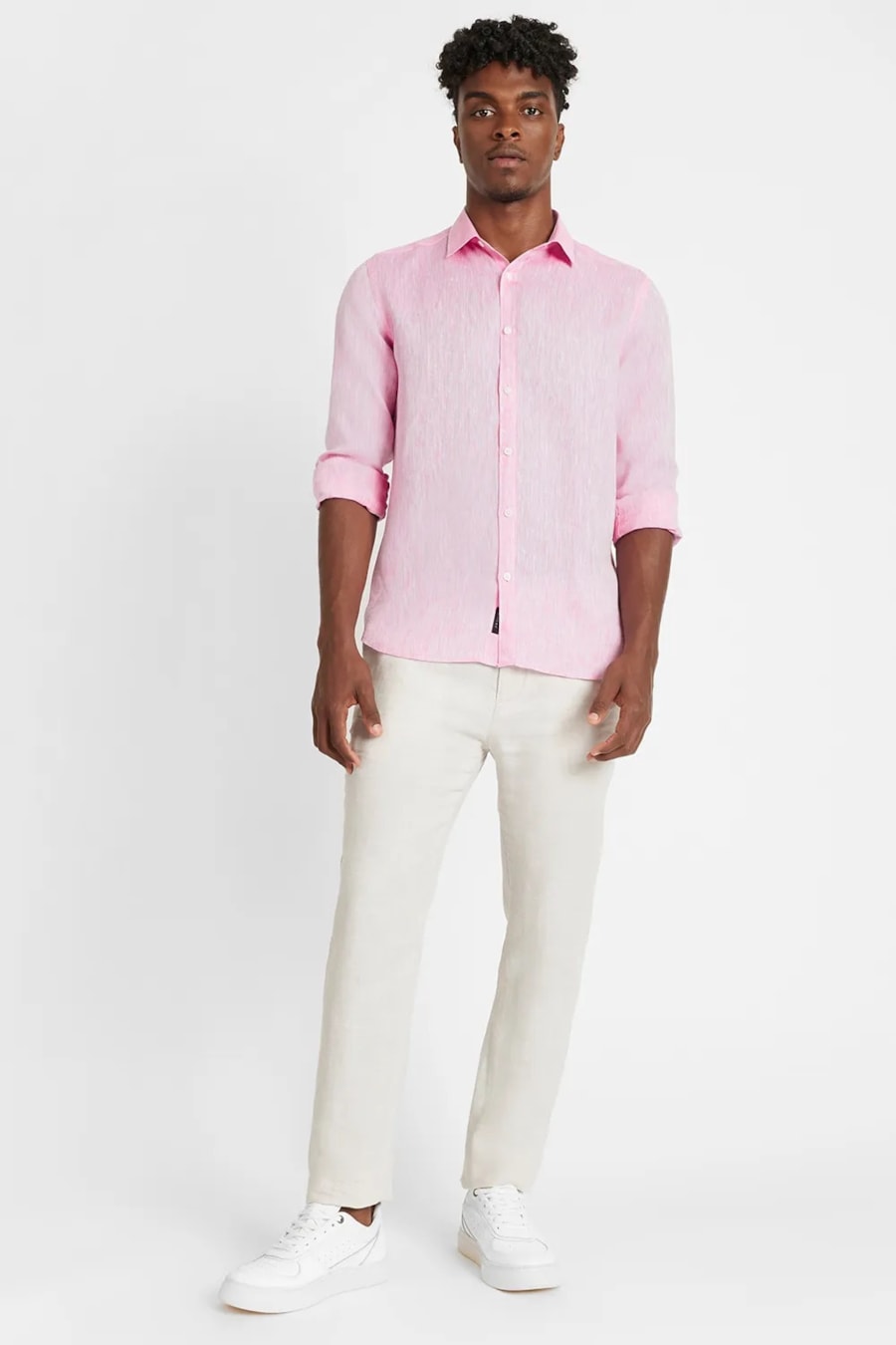 Camisa Manga Longa Slim em Linho Irlandês Pink — foto 2 de 6
