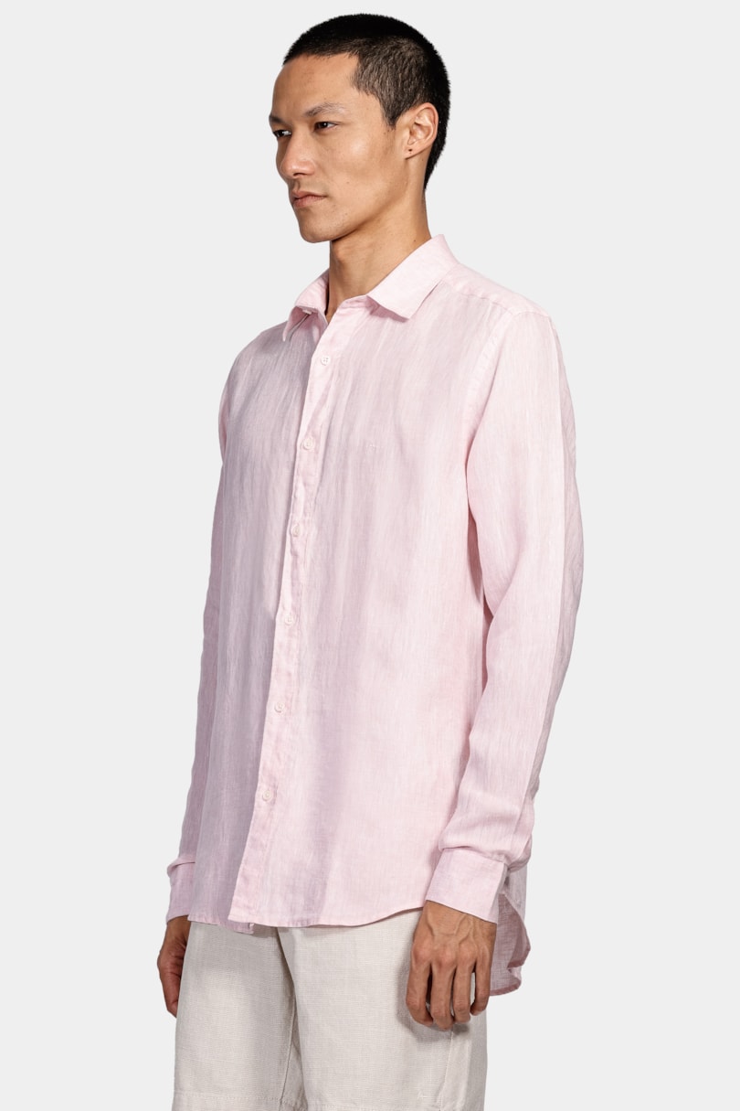 Camisa Manga Longa Slim em Linho Irlandês Rosa