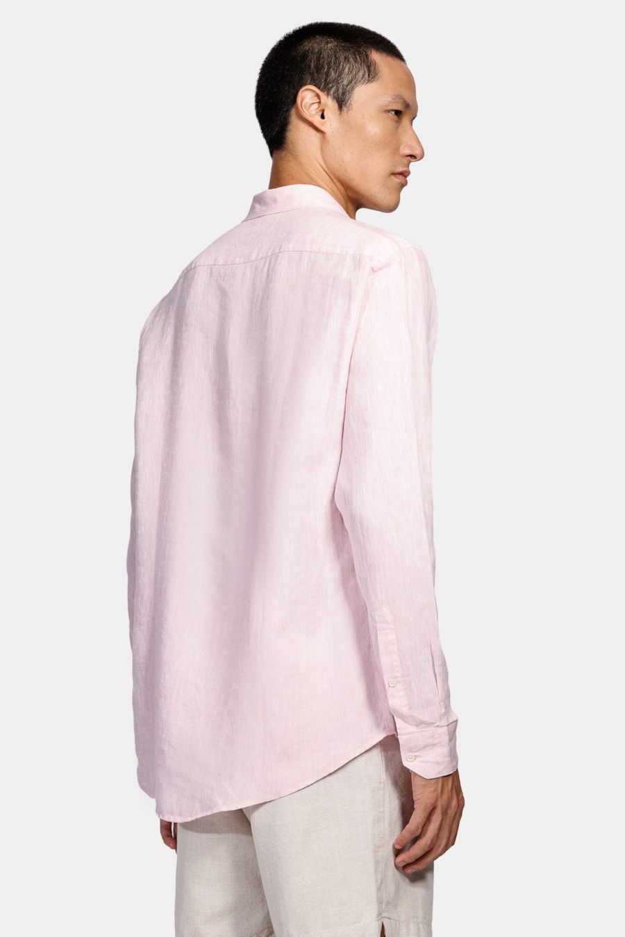 Camisa Manga Longa Slim em Linho Irlandês Rosa — foto 5 de 6