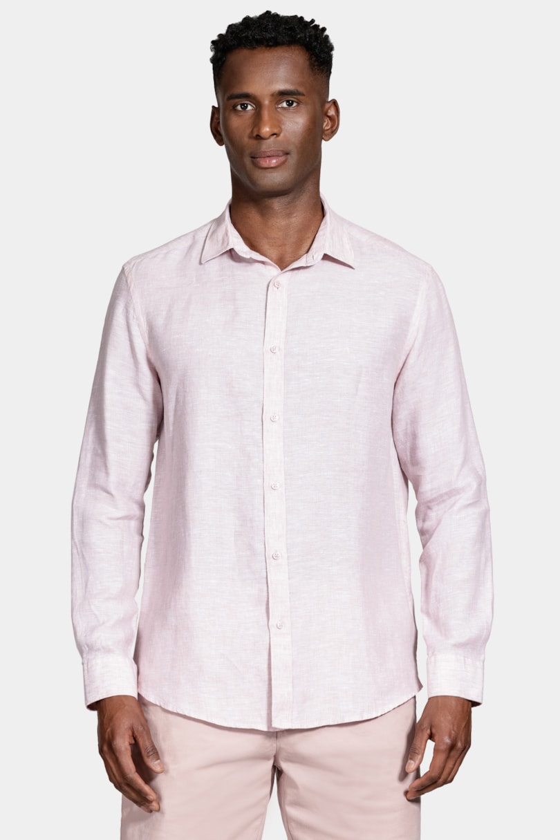 Camisa Manga Longa Slim em Linho Irlandês Rosa Claro