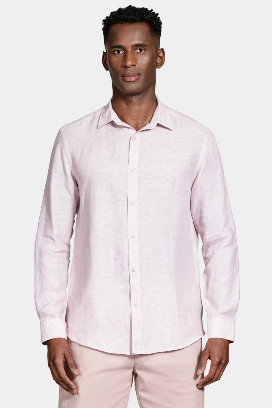 Camisa Manga Longa Slim em Linho Irlandês Rosa Claro — foto 1 de 5