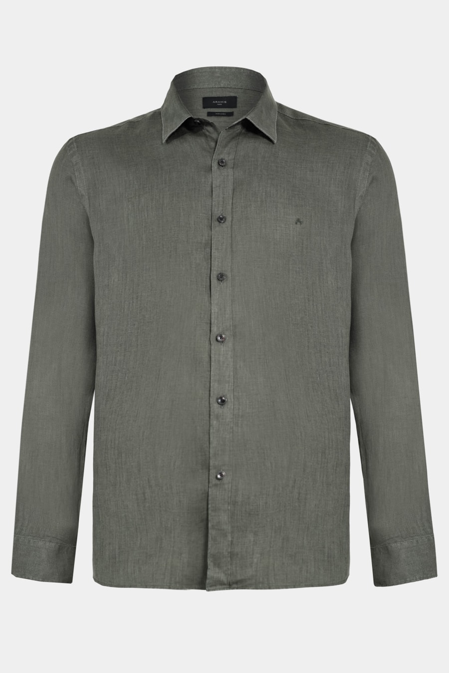 Camisa Manga Longa Slim em Linho Irlandês Verde Escuro — foto 5 de 6
