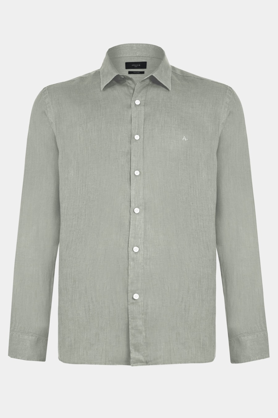 Camisa Manga Longa Slim em Linho Irlandês Verde Folha — foto 6 de 7