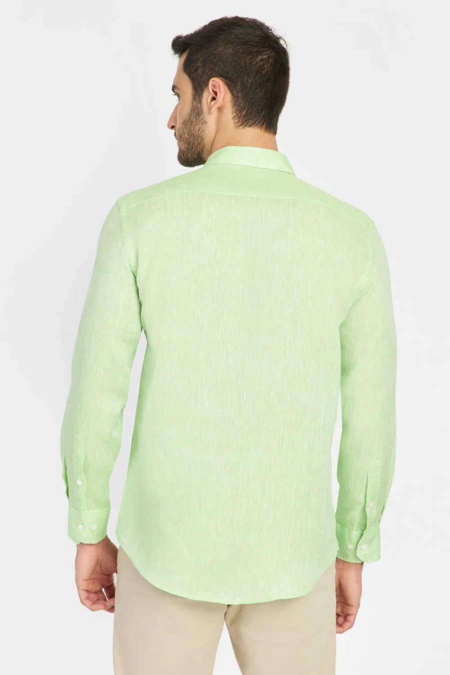 Camisa Manga Longa Slim em Linho Irlandês Verde Pistache — foto 6 de 6
