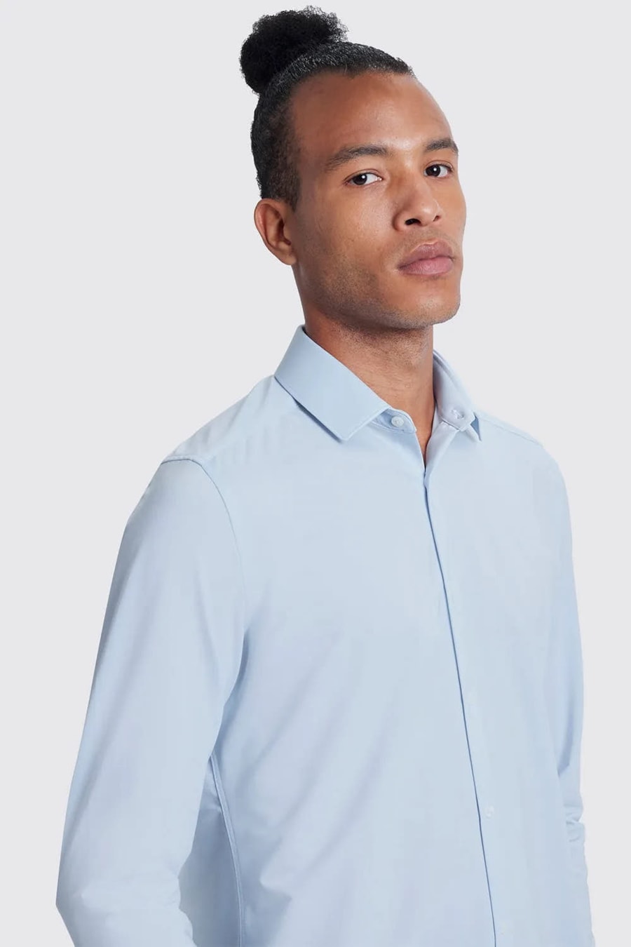 Camisa Manga Longa Slim em Malha Tech Azul Claro — foto 4 de 8