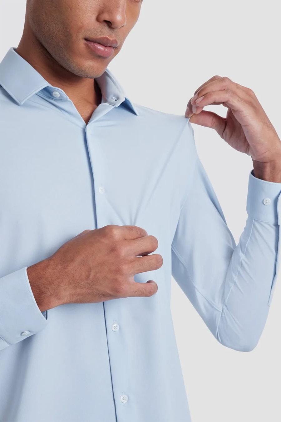 Camisa Manga Longa Slim em Malha Tech Azul Claro — foto 5 de 8