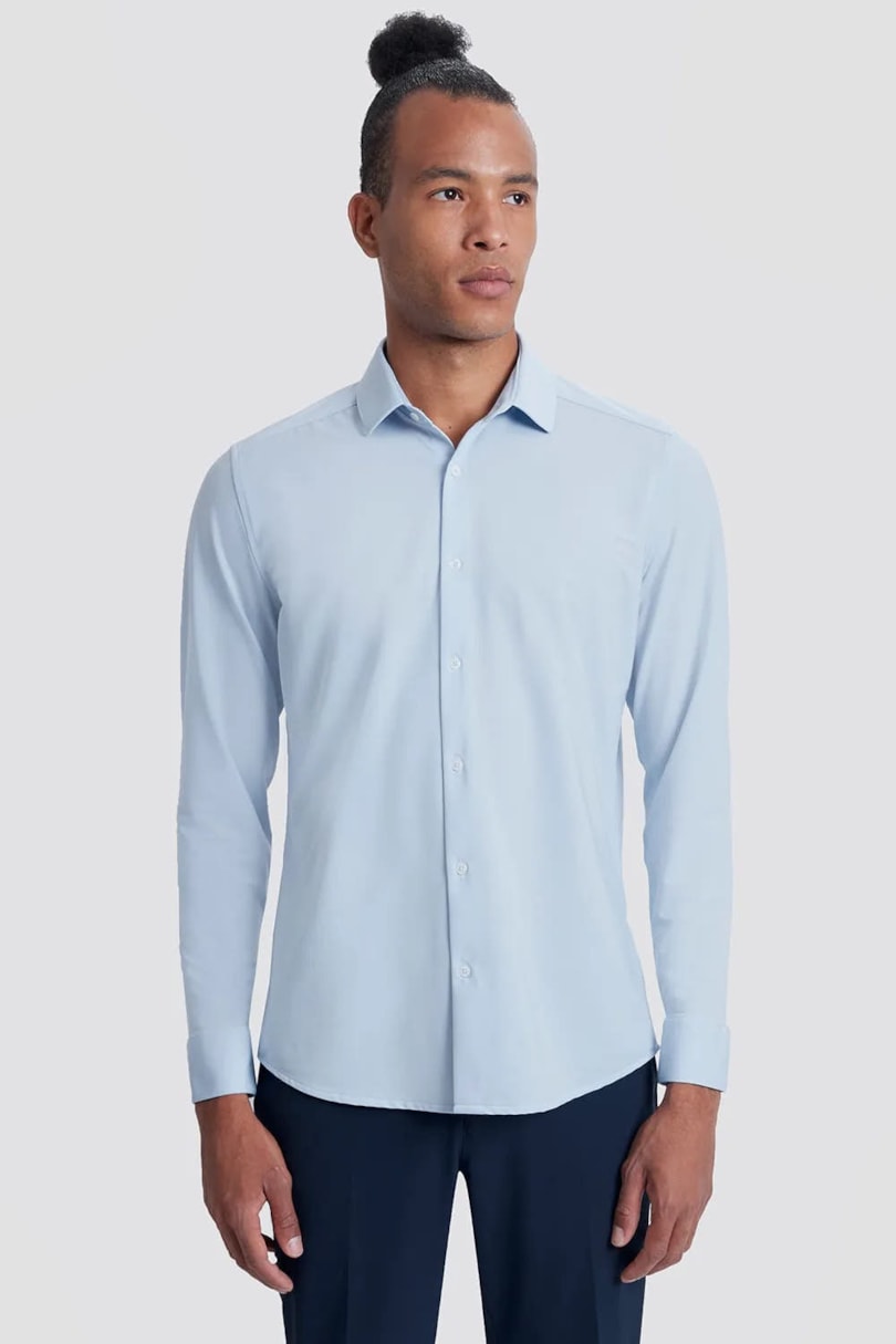 Camisa Manga Longa Slim em Malha Tech Azul Claro