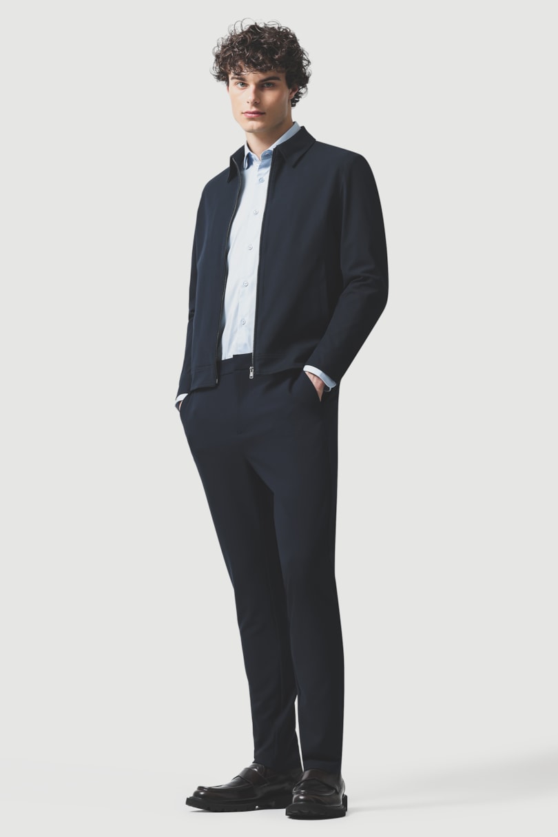 Camisa Manga Longa Slim em Tricoline Stretch Liso Azul Claro