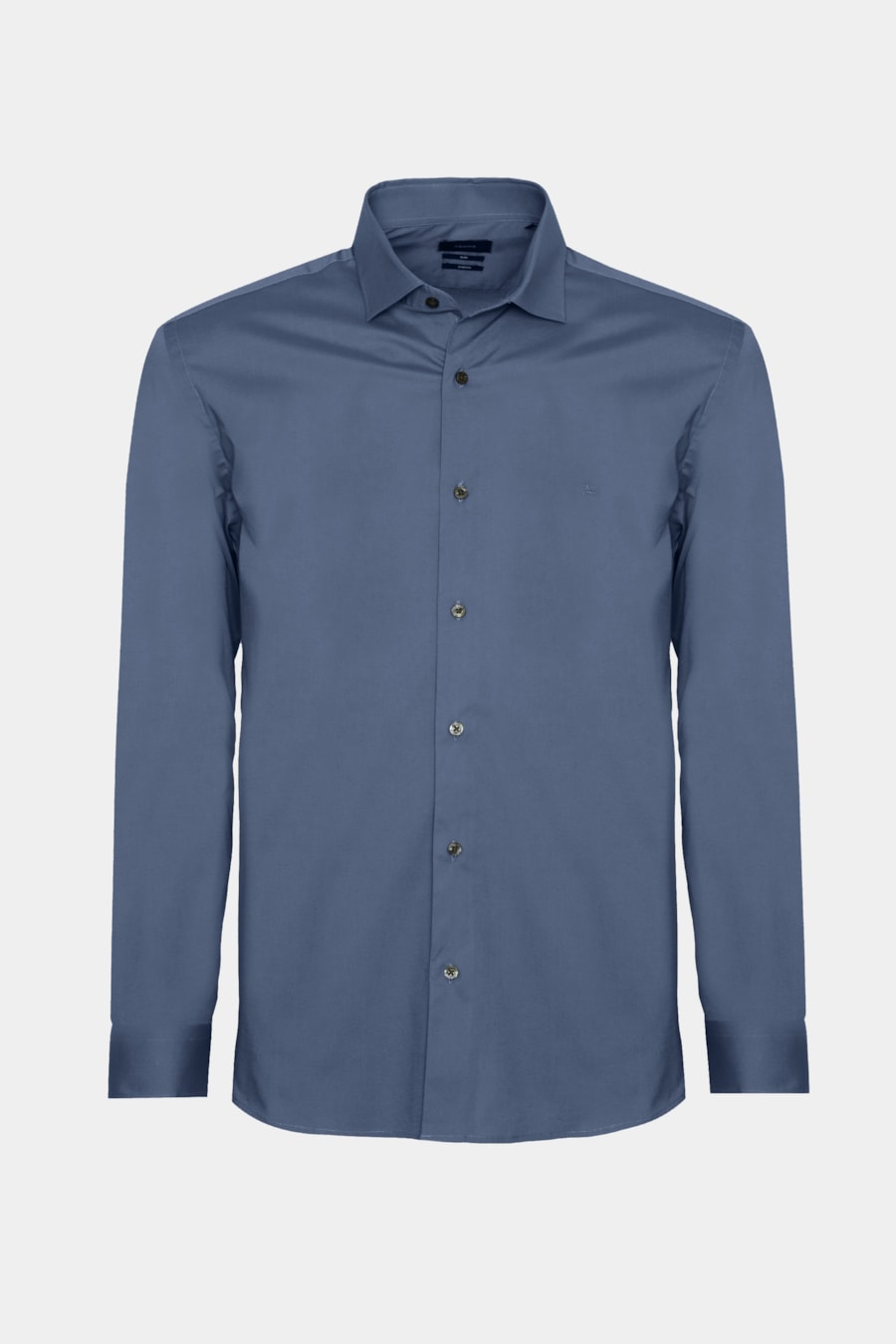 Camisa Manga Longa Slim em Tricoline Stretch Liso Azul Jeans — foto 5 de 6