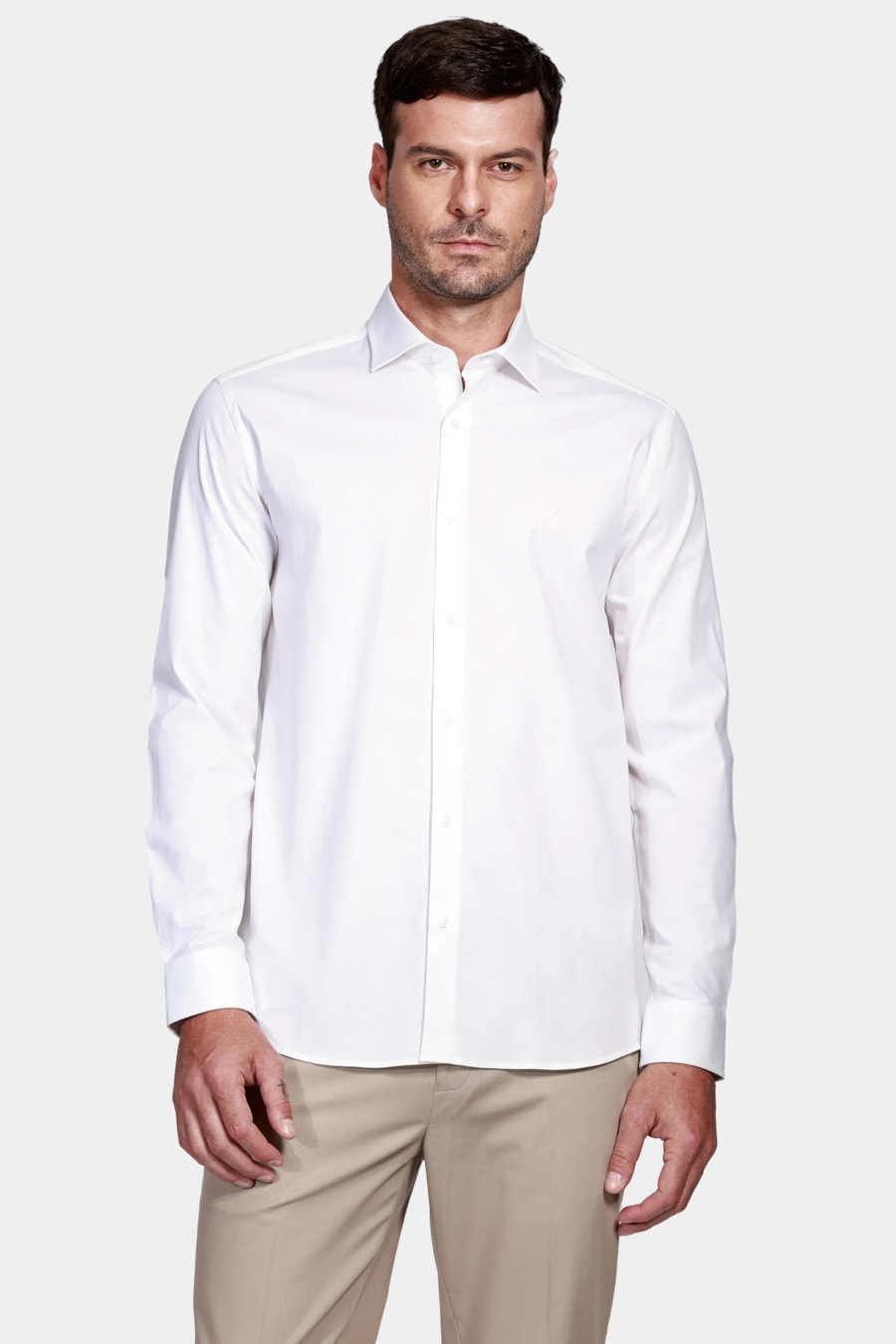 Camisa Manga Longa Slim em Tricoline Stretch Liso Branco — foto 1 de 5