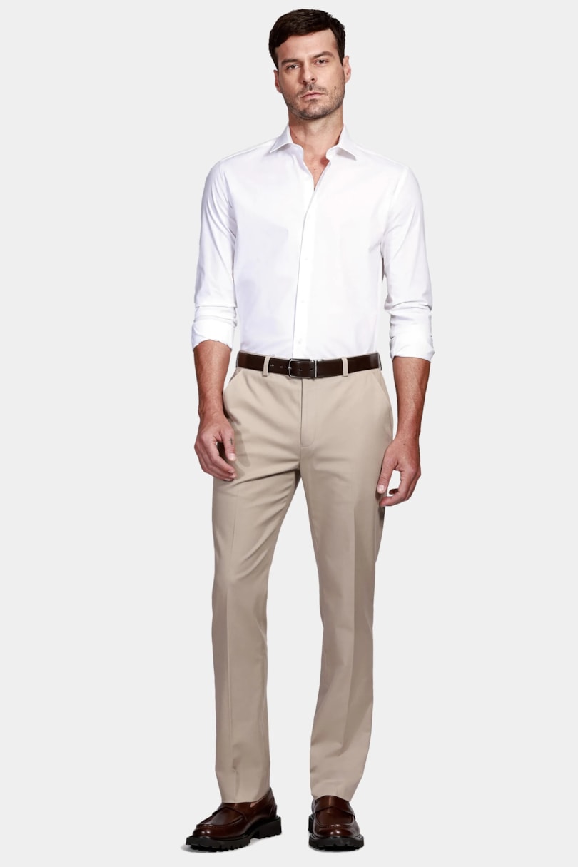 Camisa Manga Longa Slim em Tricoline Stretch Liso Branco