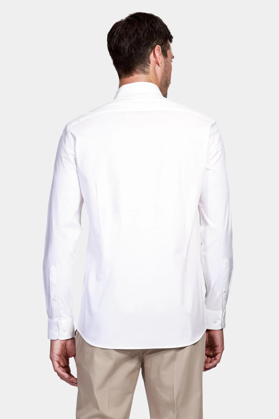 Camisa Manga Longa Slim em Tricoline Stretch Liso Branco — foto 4 de 5