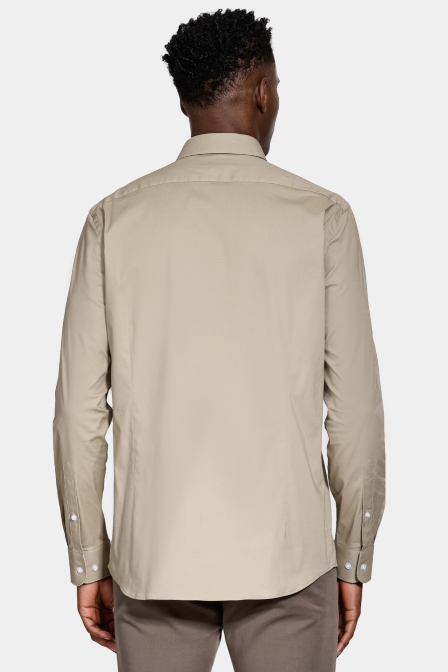 Camisa Manga Longa Slim em Tricoline Stretch Liso Caqui — foto 4 de 6