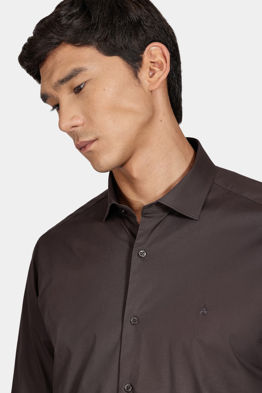 Camisa Manga Longa Slim em Tricoline Stretch Liso Chumbo — foto 3 de 6