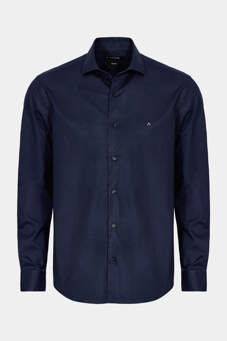 Camisa Manga Longa Slim em Tricoline Stretch Liso Marinho