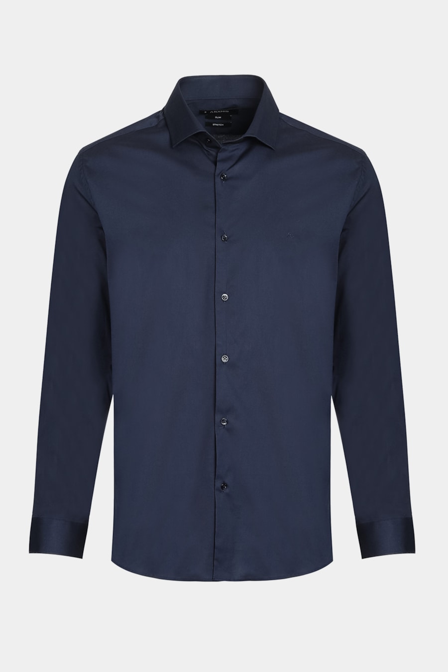 Camisa Manga Longa Slim em Tricoline Stretch Liso Marinho — foto 5 de 5