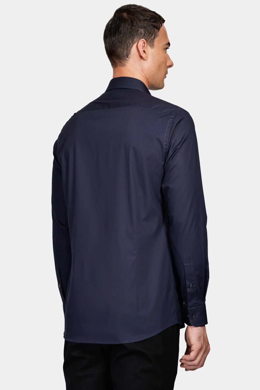 Camisa Manga Longa Slim em Tricoline Stretch Liso Marinho — foto 4 de 5