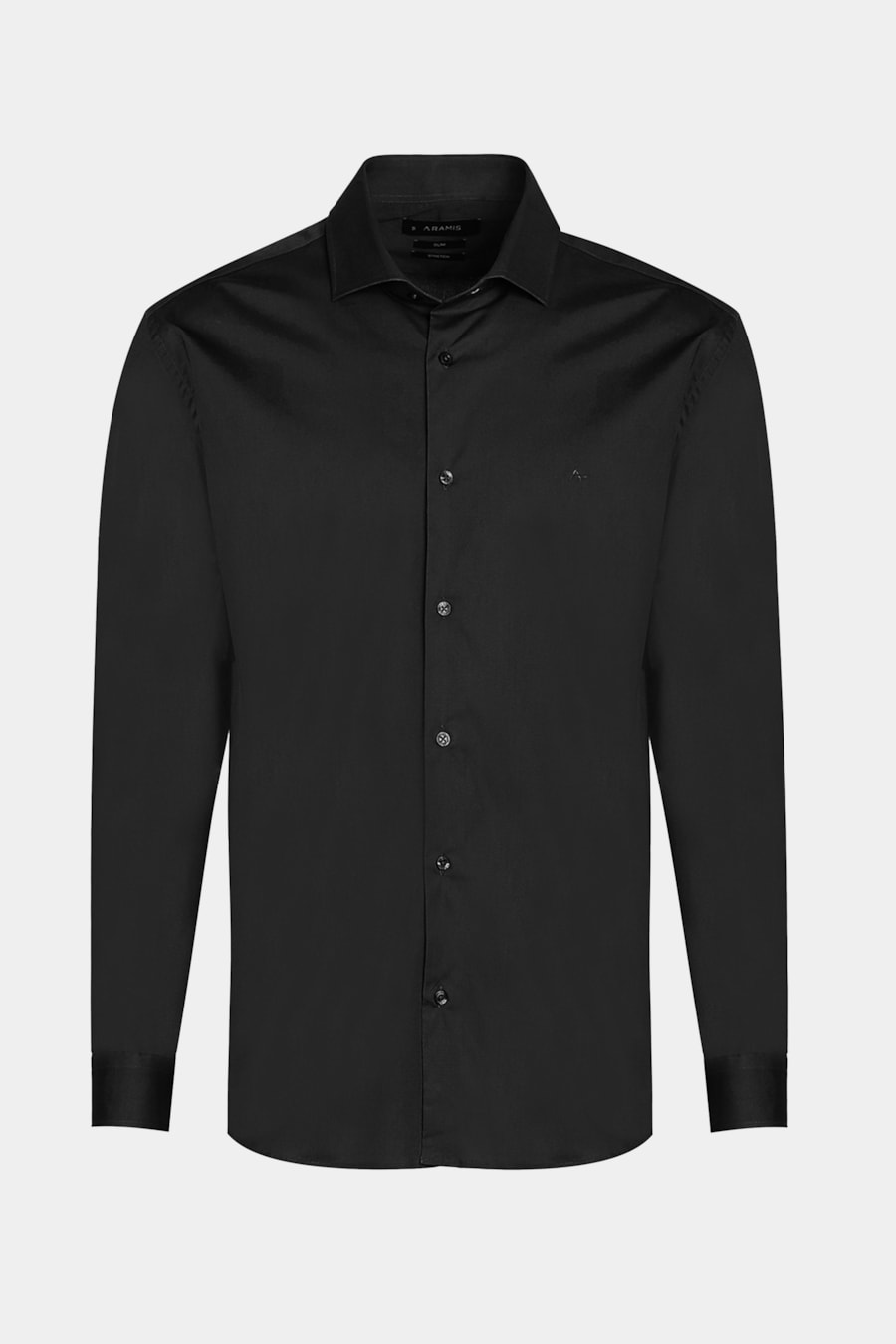 Camisa Manga Longa Slim em Tricoline Stretch Liso Preto