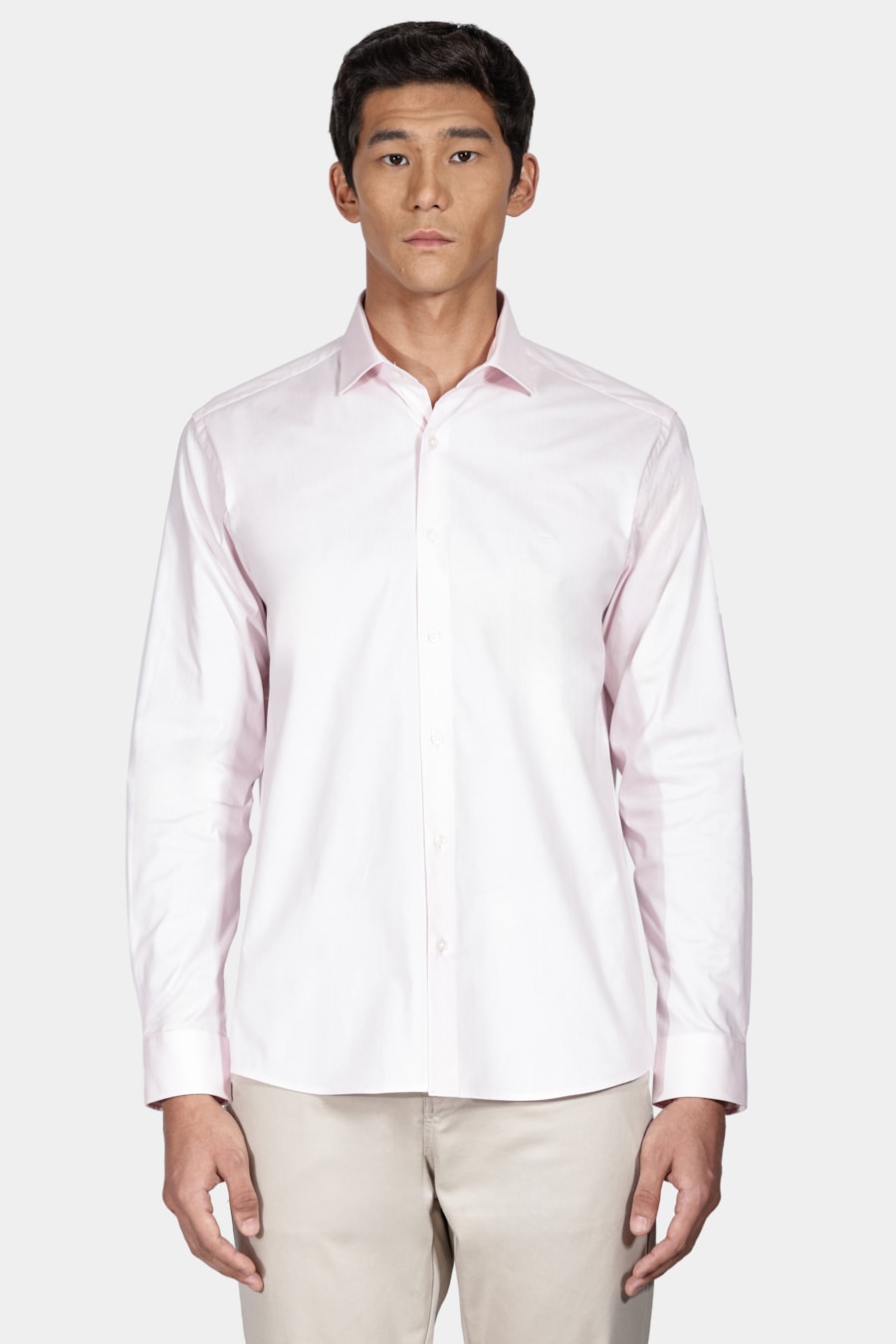 Camisa Manga Longa Slim em Tricoline Stretch Liso Rosa — foto 1 de 7