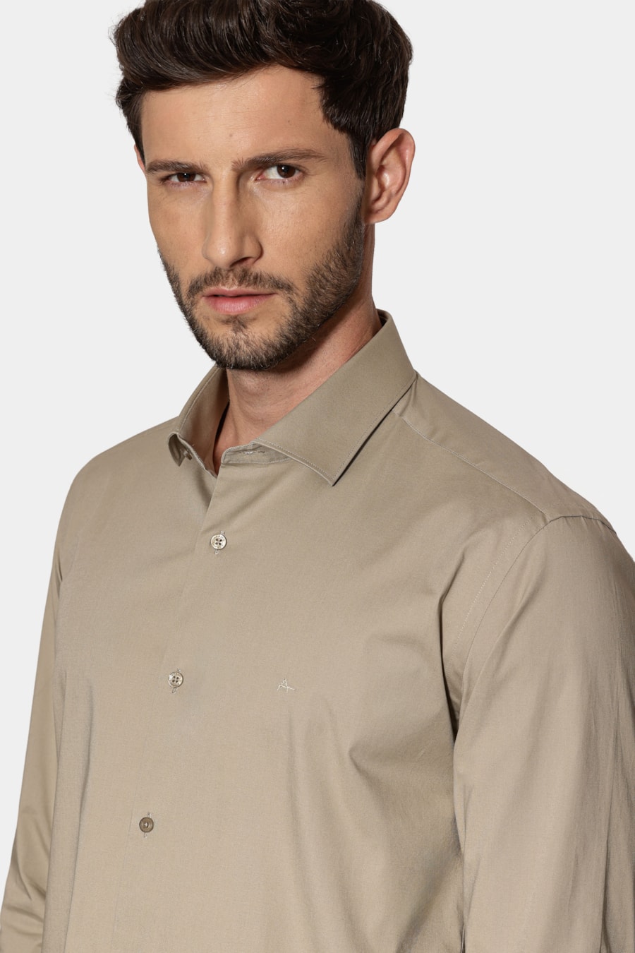 Camisa Manga Longa Slim em Tricoline Stretch Liso Trigo — foto 3 de 6