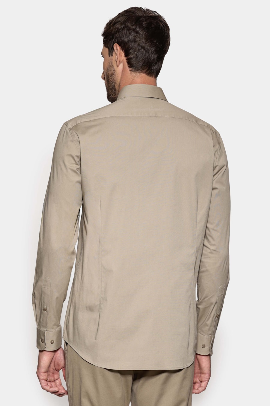 Camisa Manga Longa Slim em Tricoline Stretch Liso Trigo — foto 4 de 6
