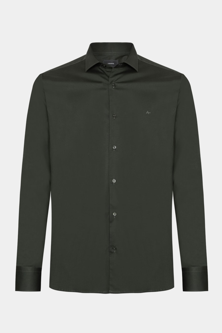 Camisa Manga Longa Slim em Tricoline Stretch Liso Verde Escuro — foto 5 de 6