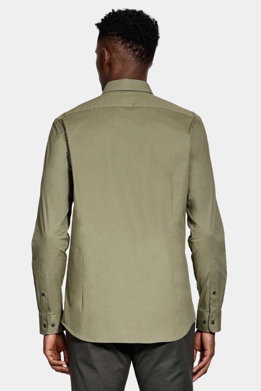 Camisa Manga Longa Slim em Tricoline Stretch Liso Verde Folha — foto 4 de 6