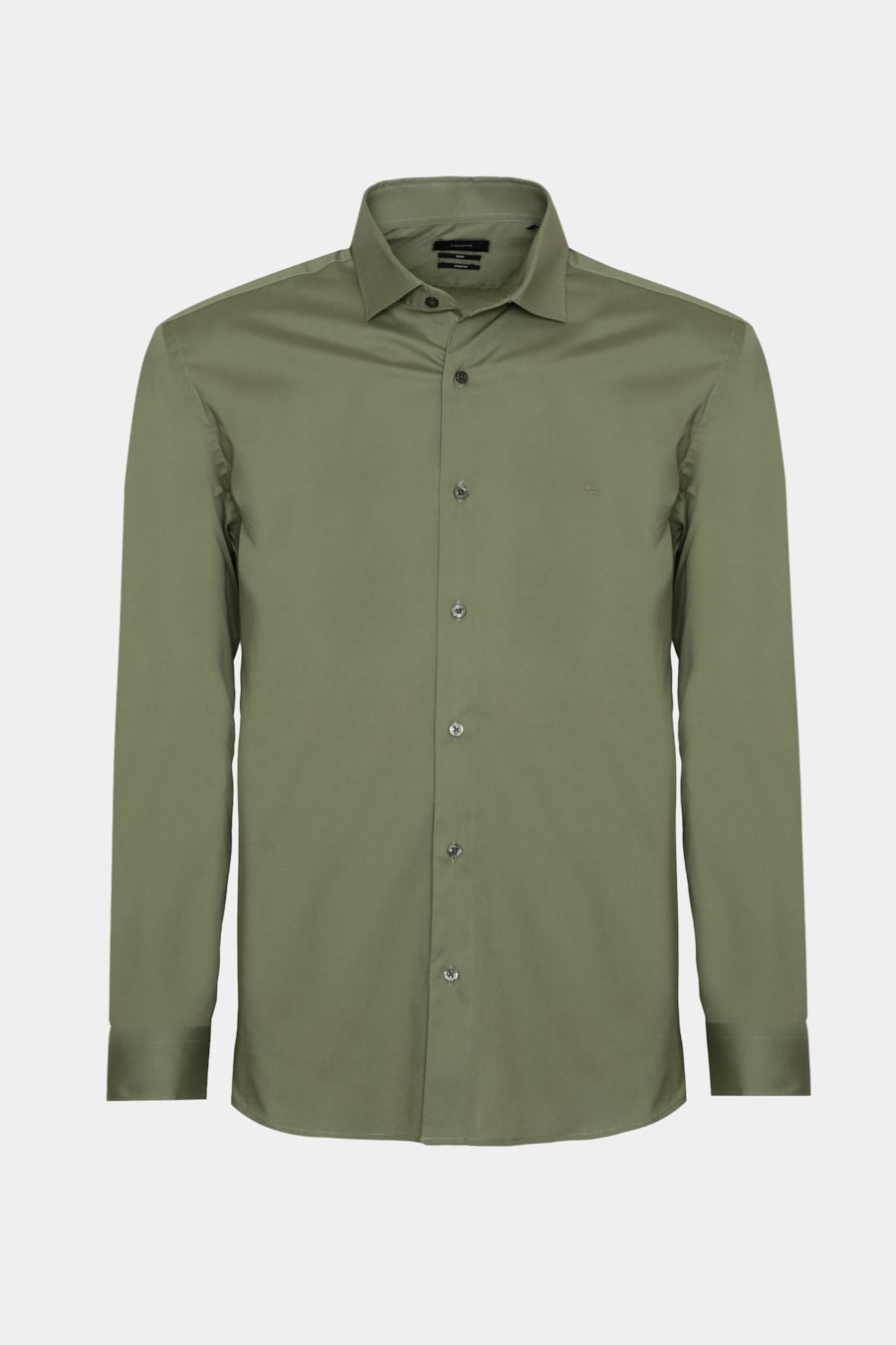 Camisa Manga Longa Slim em Tricoline Stretch Liso Verde Folha — foto 5 de 6