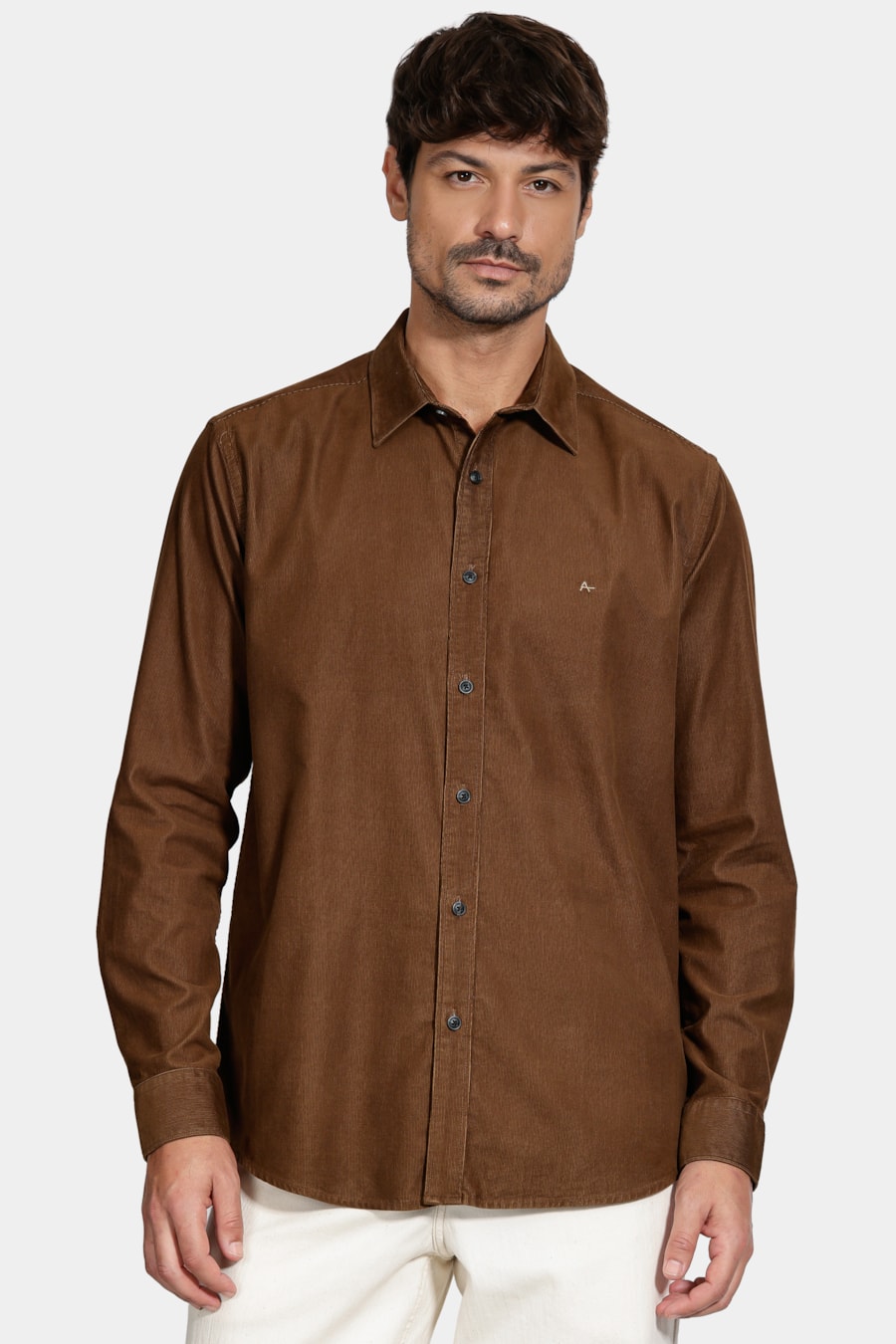 Camisa Manga Longa Slim em Veludo Cotelê Cafe — foto 1 de 6