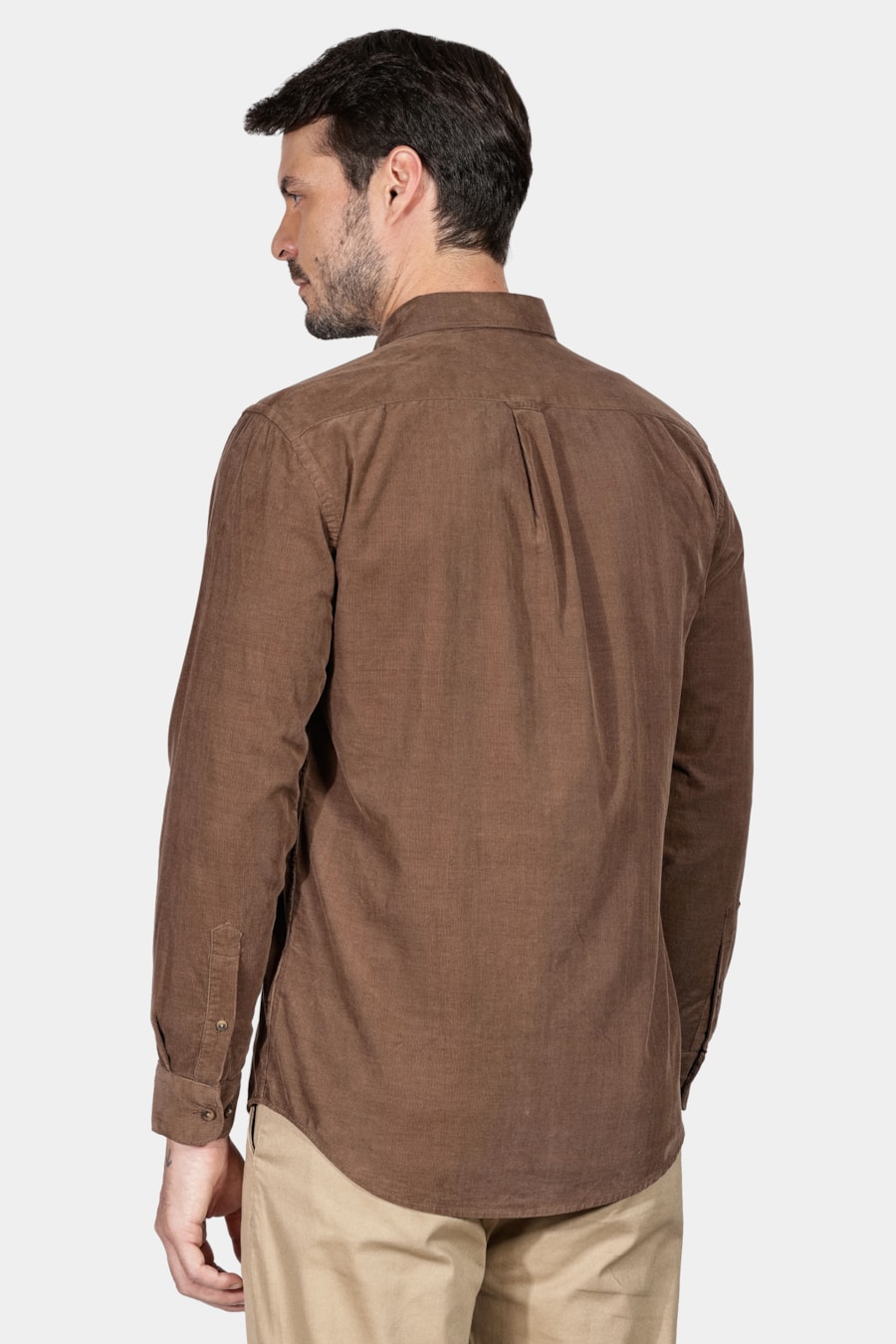 Camisa Manga Longa Slim em Veludo Cotelê Cáqui — foto 4 de 6