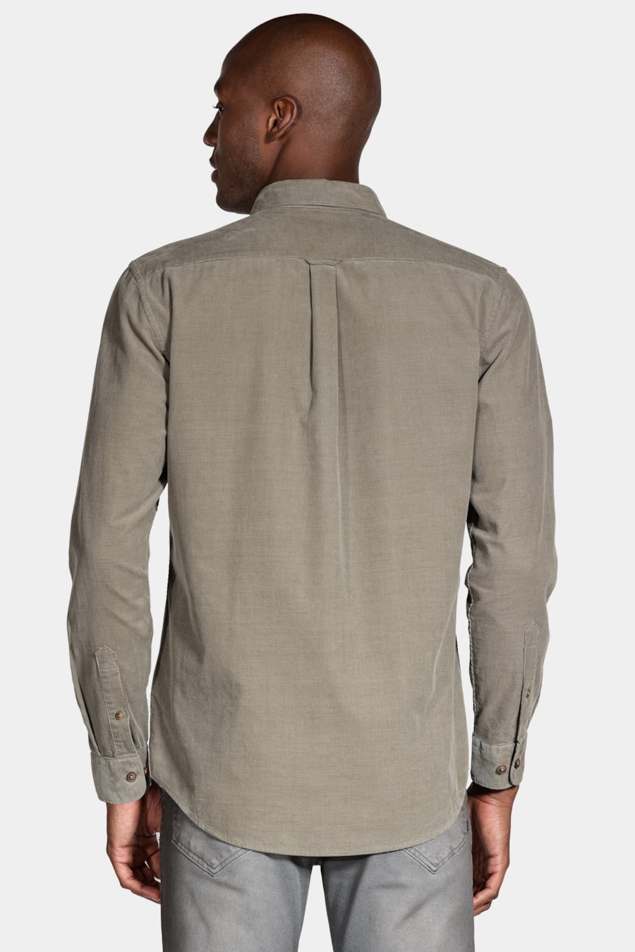 Camisa Manga Longa Slim em Veludo Cotelê Cinza — foto 4 de 5