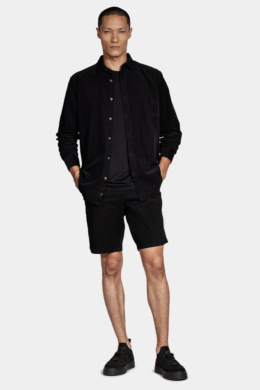 Camisa Manga Longa Slim em Veludo Cotelê Preto — foto 2 de 6