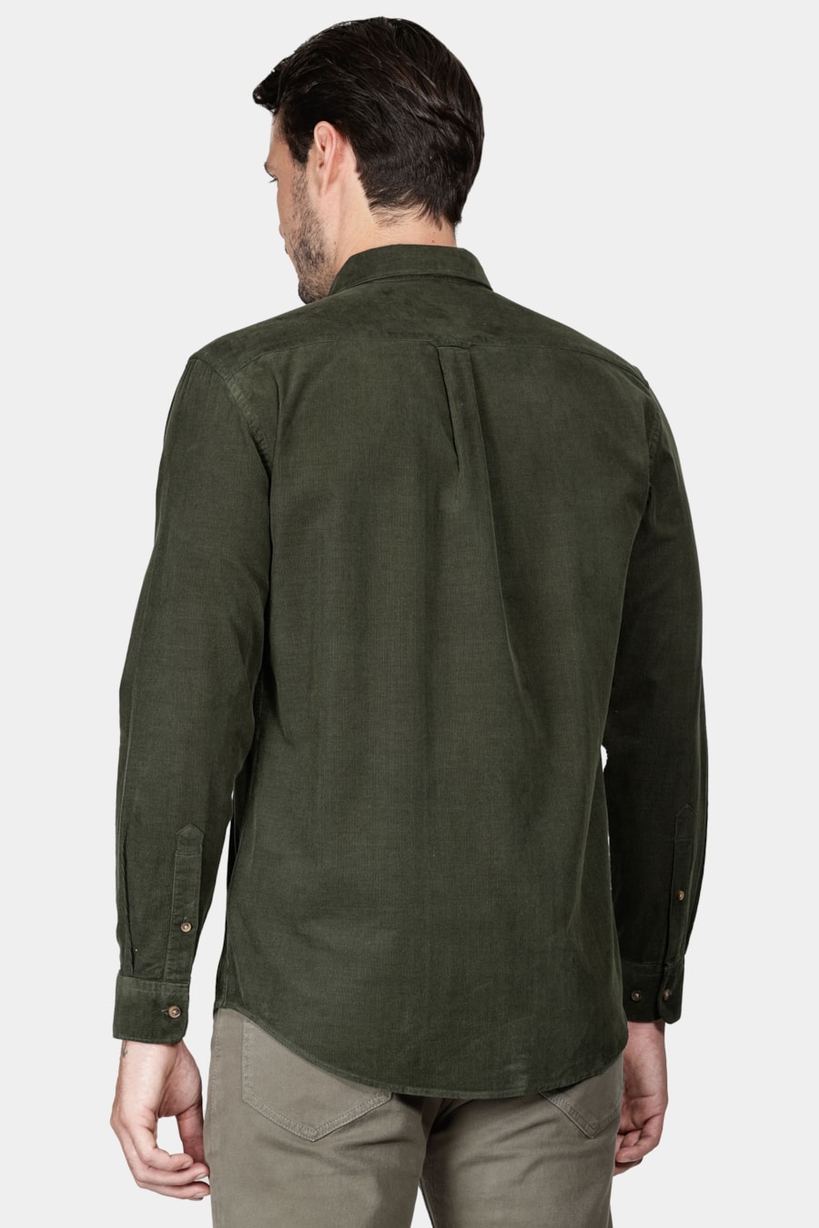 Camisa Manga Longa Slim em Veludo Cotelê Verde Militar — foto 4 de 5