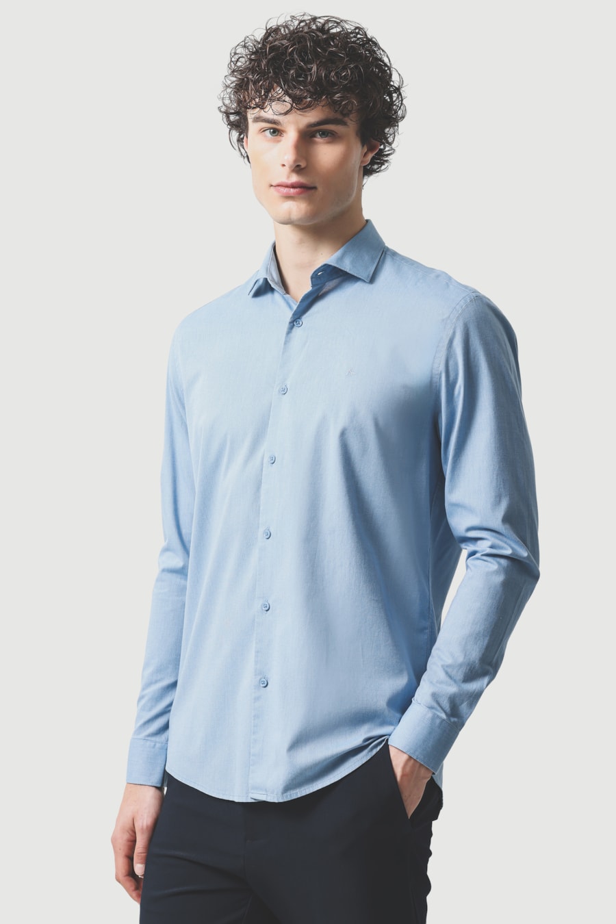 Camisa Manga Longa Slim Fil a Fil Antilia Azul Classico — foto 1 de 6