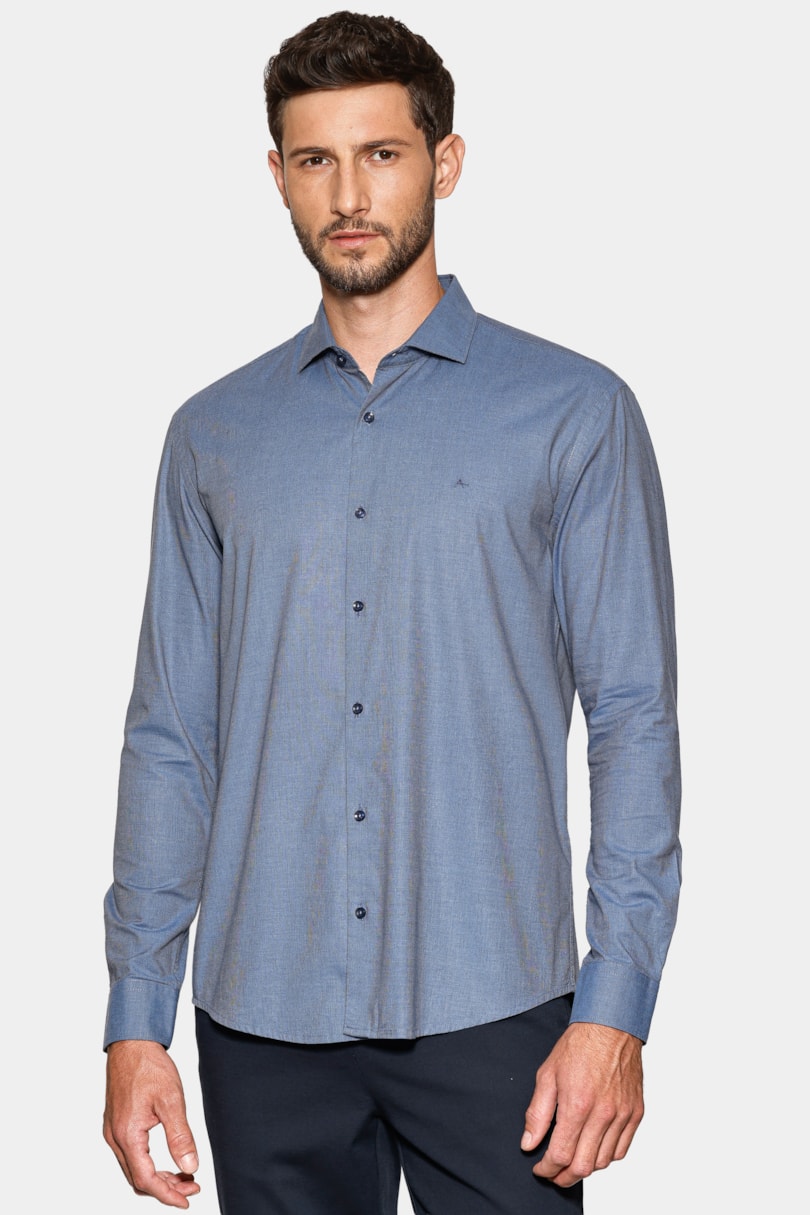 Camisa Manga Longa Slim Fil a Fil Antilia Azul Escuro