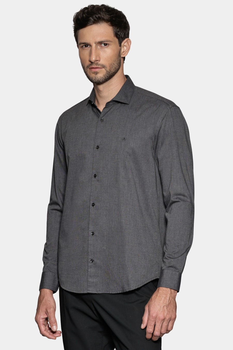 Camisa Manga Longa Slim Fil a Fil Antilia Preto — foto 1 de 6