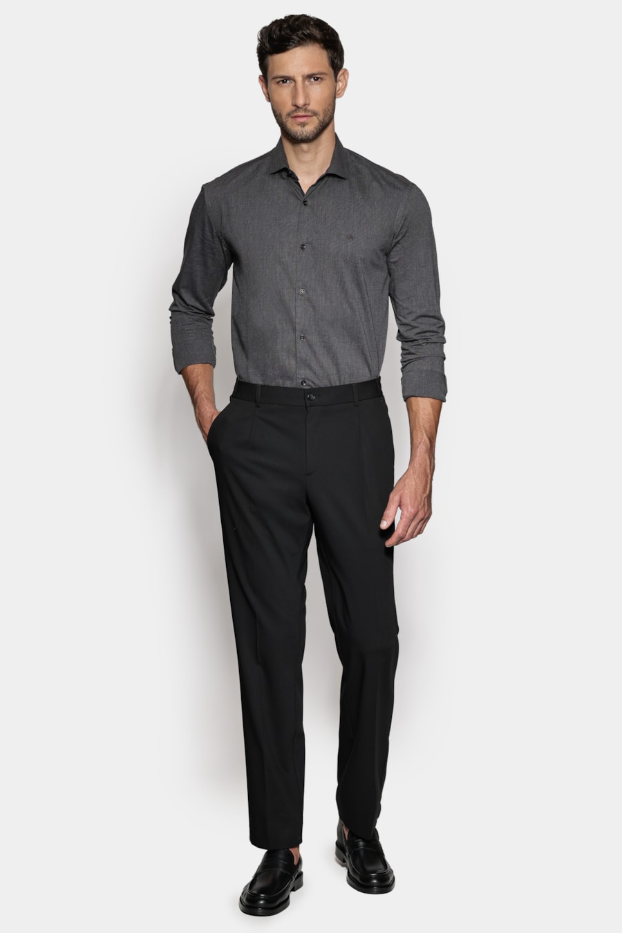 Camisa Manga Longa Slim Fil a Fil Antilia Preto — foto 2 de 6