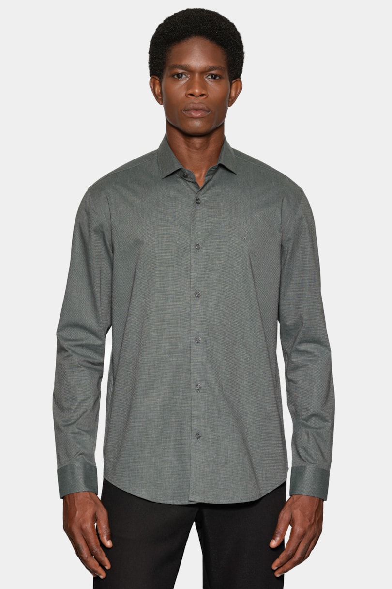 Camisa Manga Longa Slim Fil a Fil Antilia Verde Escuro