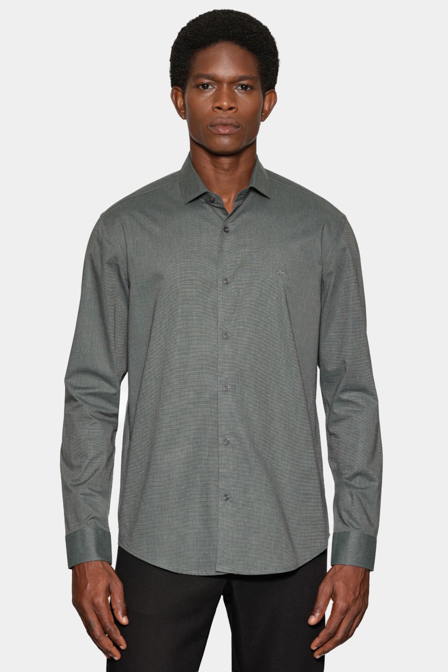 Camisa Manga Longa Slim Fil a Fil Antilia Verde Escuro — foto 1 de 6