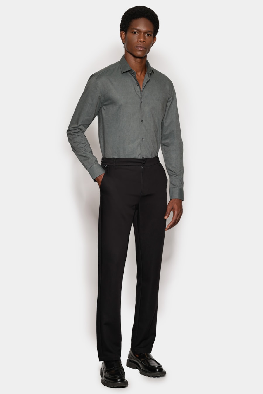 Camisa Manga Longa Slim Fil a Fil Antilia Verde Escuro — foto 2 de 6